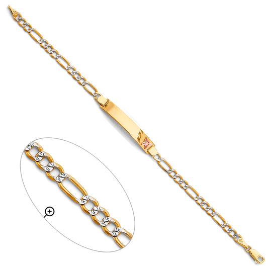 14K Tri-Color Gold Butterfly ID Figaro Link Bracelet