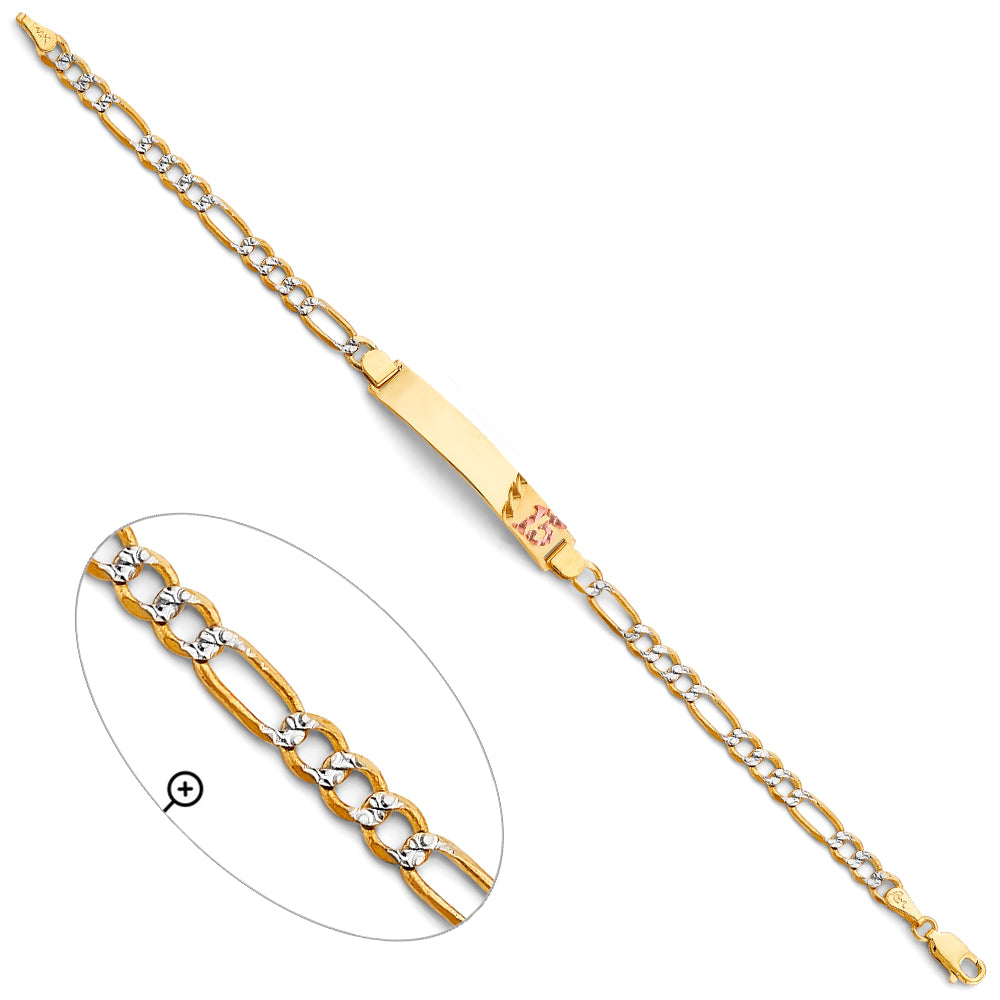 14K Tri-Color Gold XV Quinceañera Figaro Link ID Bracelet