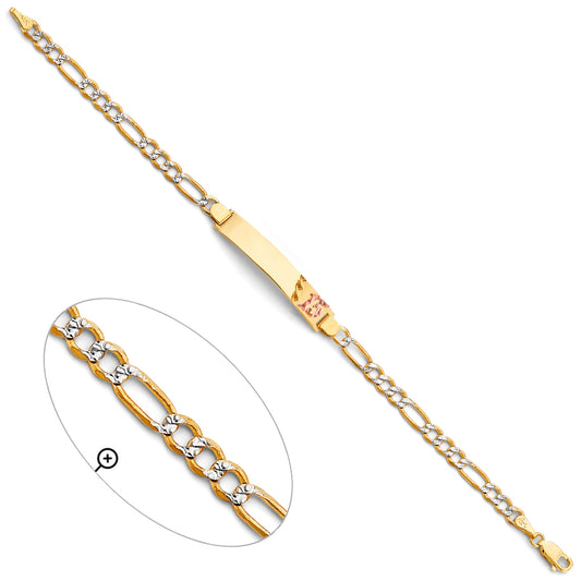 14K Tri-Color Gold XV Quinceañera Figaro Link ID Bracelet