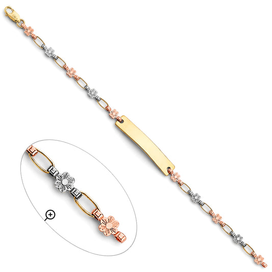 14K Tri-Color Gold Children’s Daisy Flower Link ID Bracelet