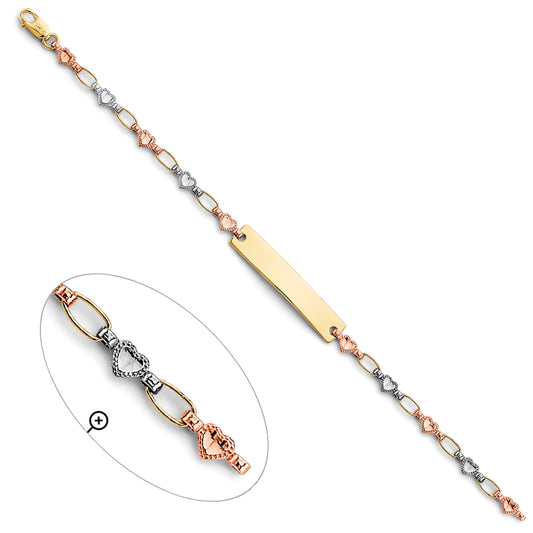 14K Tri-Color Gold Children’s Heart Link ID Bracelet