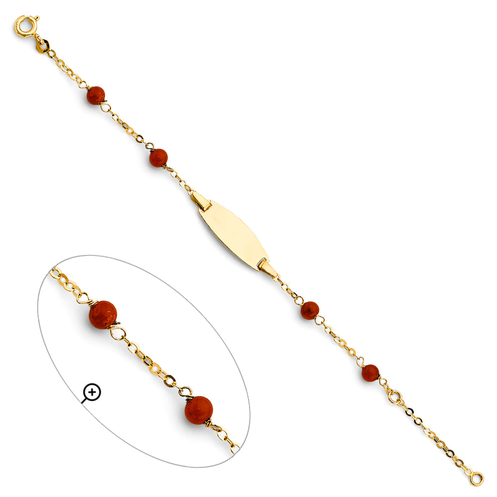 14K Yellow Gold Children’s ID Bracelet with Red Beads