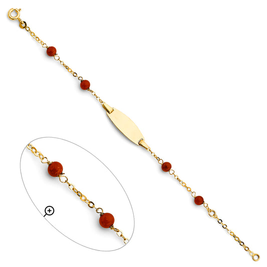 14K Yellow Gold Children’s ID Bracelet with Red Beads