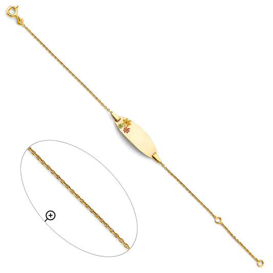 14K Yellow Gold Children’s ID Bracelet with Enamel Flower Design