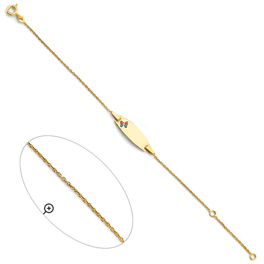 14K Yellow Gold Children’s ID Bracelet with Enamel butterfly Accent
