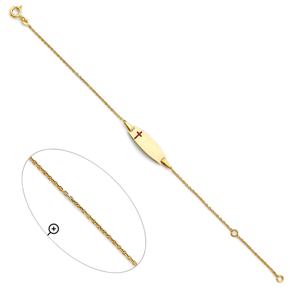 14K Yellow Gold Children’s ID Bracelet with Enamel Cross Accent