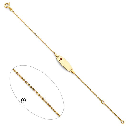 14K Yellow Gold Children’s ID Bracelet with Enamel Cross Accent