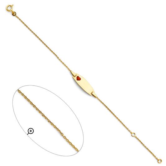 14K Yellow Gold Children’s ID Bracelet with Enamel Heart Accent
