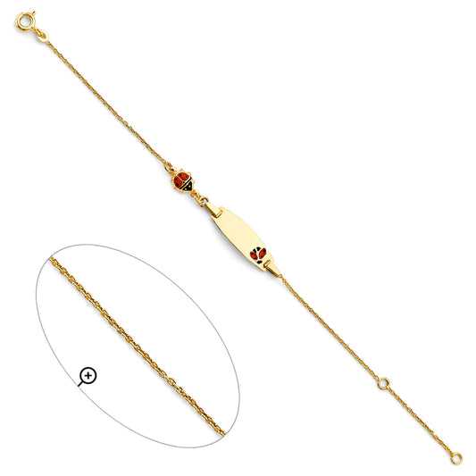 14K Yellow Gold Children’s ID Bracelet with Enamel Ladybug and Butterfly Accents