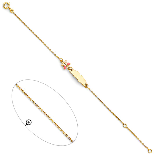 14K Yellow Gold Children’s ID Bracelet with Enamel butterfly Accent