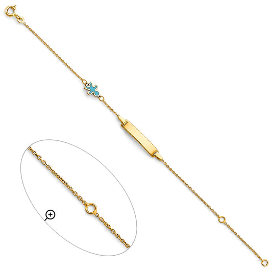 14K Yellow Gold Children’s ID Bracelet with Blue Enamel Boy Charm