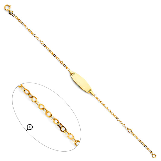 14K Yellow Gold Children’s ID Bracelet with Polished Curb Link Chain