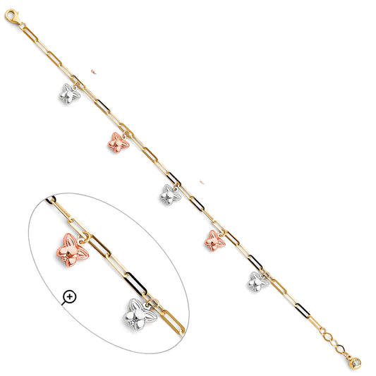 14K Tri-Color Gold Woman’s Butterfly Charm Anklet