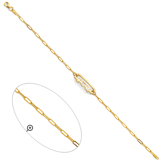 14K Yellow Gold "I Love u" Link Bracelet