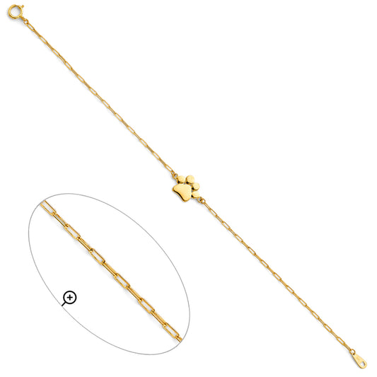 14K Yellow Gold Paw Print Link Bracelet