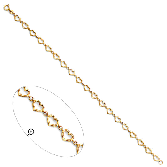 14K Yellow Gold Linked Heart Design Bracelet