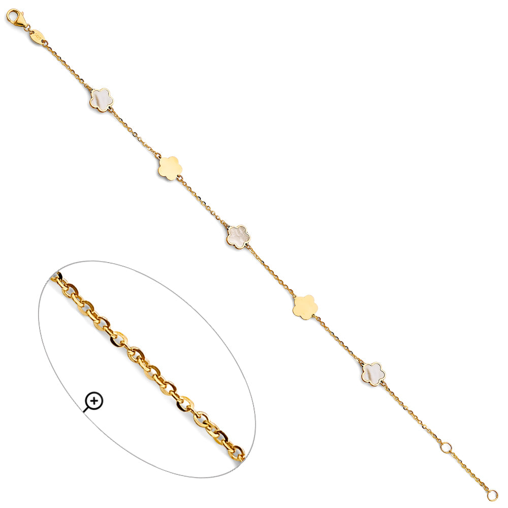 14K Yellow Gold Mother of Pearl Clover Design Bracelet