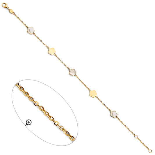14K Yellow Gold Mother of Pearl Clover Design Bracelet