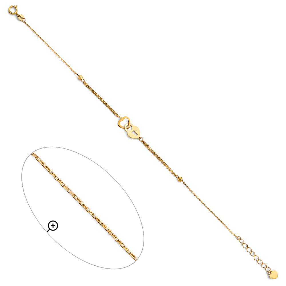 14K Yellow Gold Heart and Key Design Bracelet