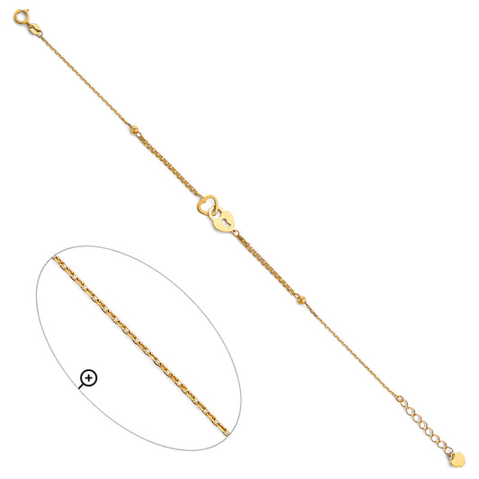 14K Yellow Gold Heart and Key Design Bracelet