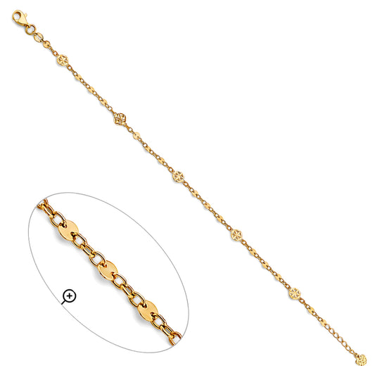 14K Yellow Gold Starburst and Polished Disc Bracelet