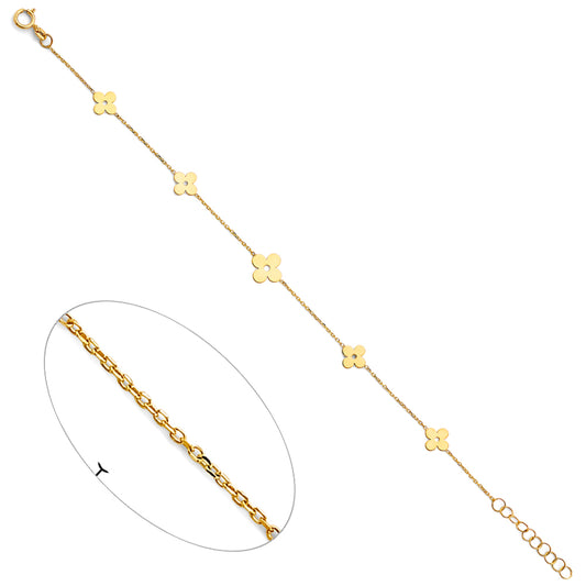 14K Yellow Gold Clover Design Anklet