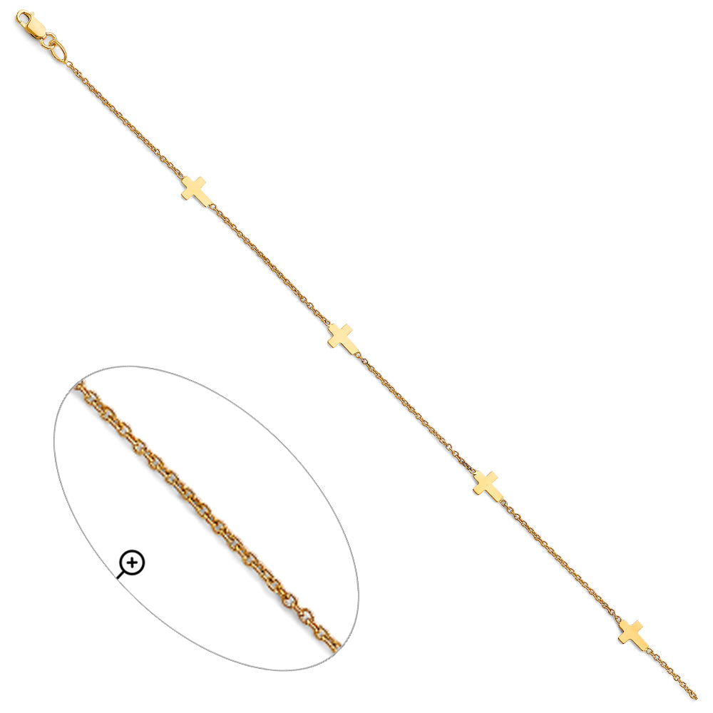 14K Yellow Gold Cross Design Anklet