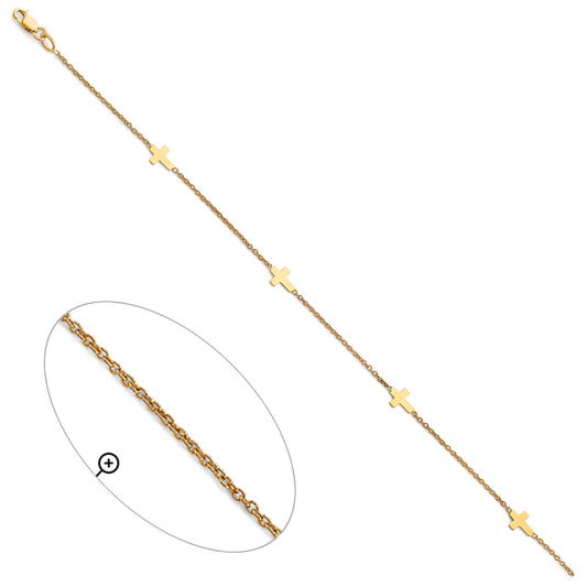 14K Yellow Gold Cross Design Anklet