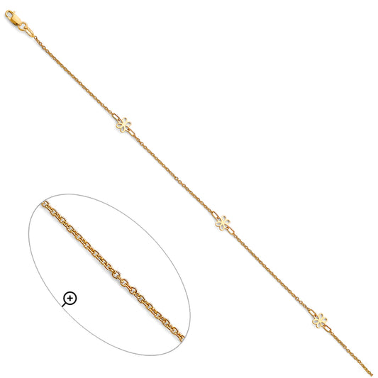 14K Yellow Gold Flower Design Anklet