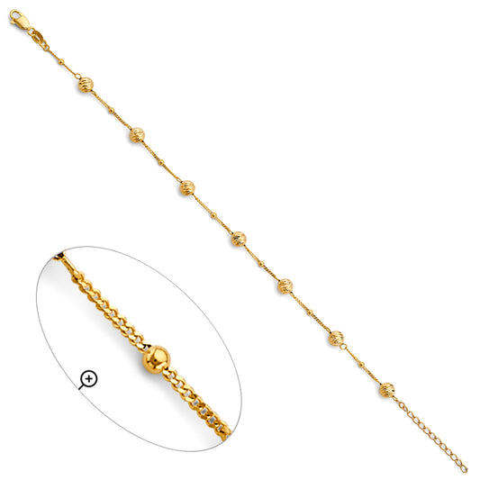 14K Yellow Gold Adjustable Polished & Diamond-Cut Bead Bracelet