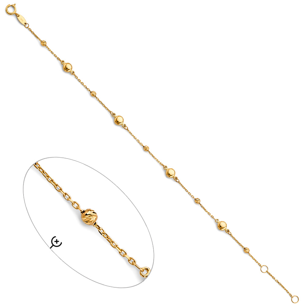 14K Yellow Gold Alternating Polished and Textured Bead Bracelet