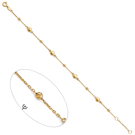 14K Yellow Gold Alternating Polished and Textured Bead Bracelet