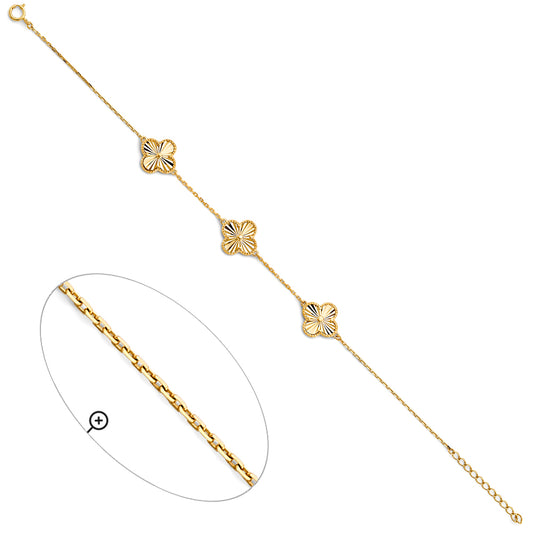 14K Yellow Gold Adjustable Clover Design Bracelet