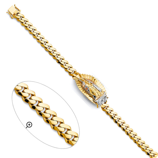 14K Tri-Color Gold Men’s Semi-Solid Monaco Link Bracelet with Large Guadalupe Design