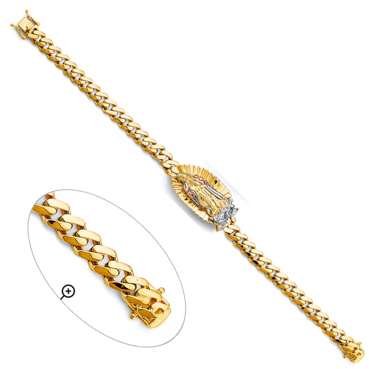 14K Tri-Color Gold Men’s Semi-Solid Monaco Link Bracelet with Medium Guadalupe Design