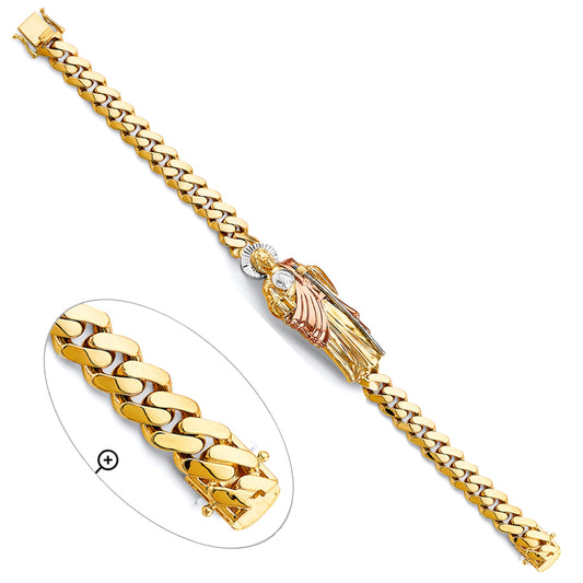 14K Tri-Color Gold Men’s Semi-Solid Monaco Link Large San Judas Bracelet