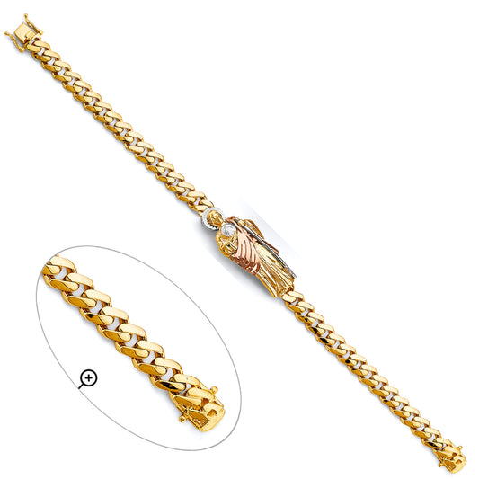 14K Tri-Color Gold Men’s Semi-Solid Monaco Link Medium San Judas Bracelet