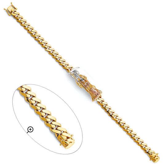 14K Tri-Color Gold Men’s Semi-Solid Monaco Link Medium Santa Muerte Bracelet