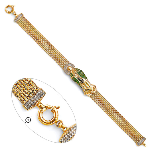14K Yellow Gold Women’s Guadalupe Bizmark Bracelet with Green CZ Accents
