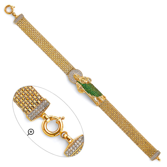 14K Yellow Gold Women’s San Judas Bizmark Bracelet with Green CZ Accents