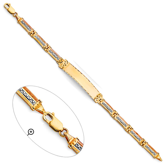 14K Tri-Color Gold ID Bracelet with Diamond-Cut Design