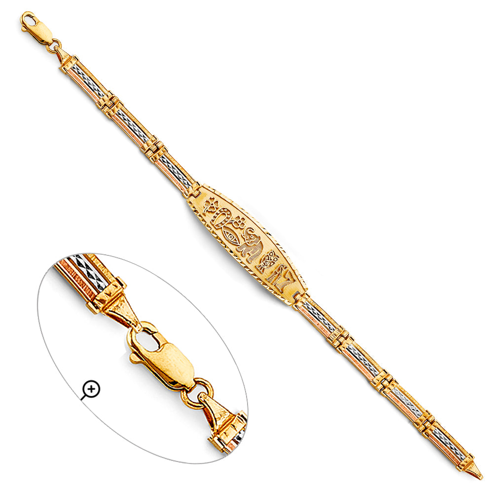 14K Tri-Color Gold ID Bracelet with Lucky Charms Design