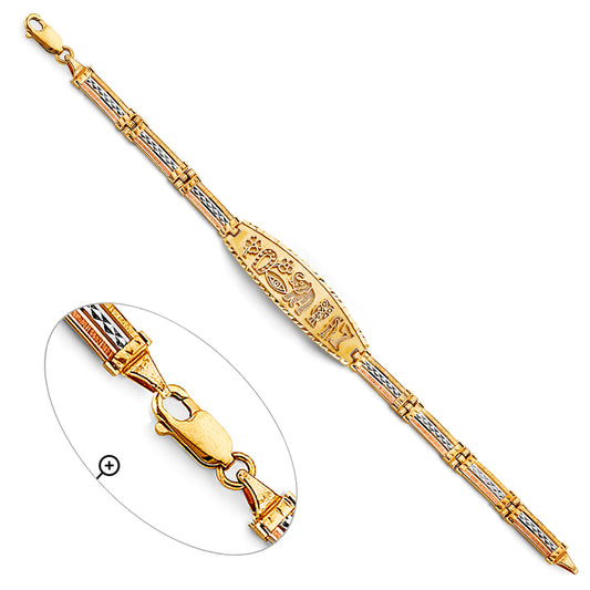 14K Tri-Color Gold ID Bracelet with Lucky Charms Design