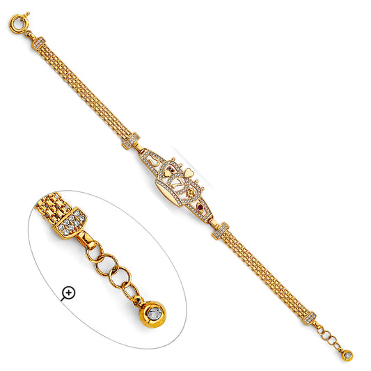 14K Tri-Color Gold Lucky Charms Bracelet with Cubic Zirconia