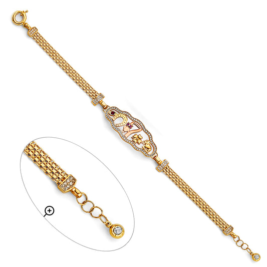 14K Yellow Gold Lucky Charms Crown Bracelet with Cubic Zirconia
