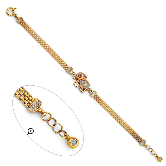 14K Twon-Tone Gold Elephant Design Bracelet with Cubic Zirconia