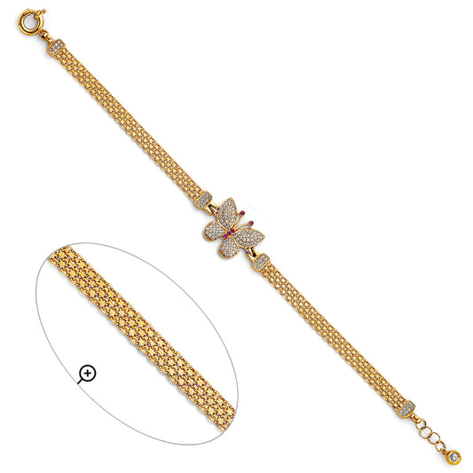 14K Yellow Gold Butterfly Design Bracelet with Cubic Zirconia