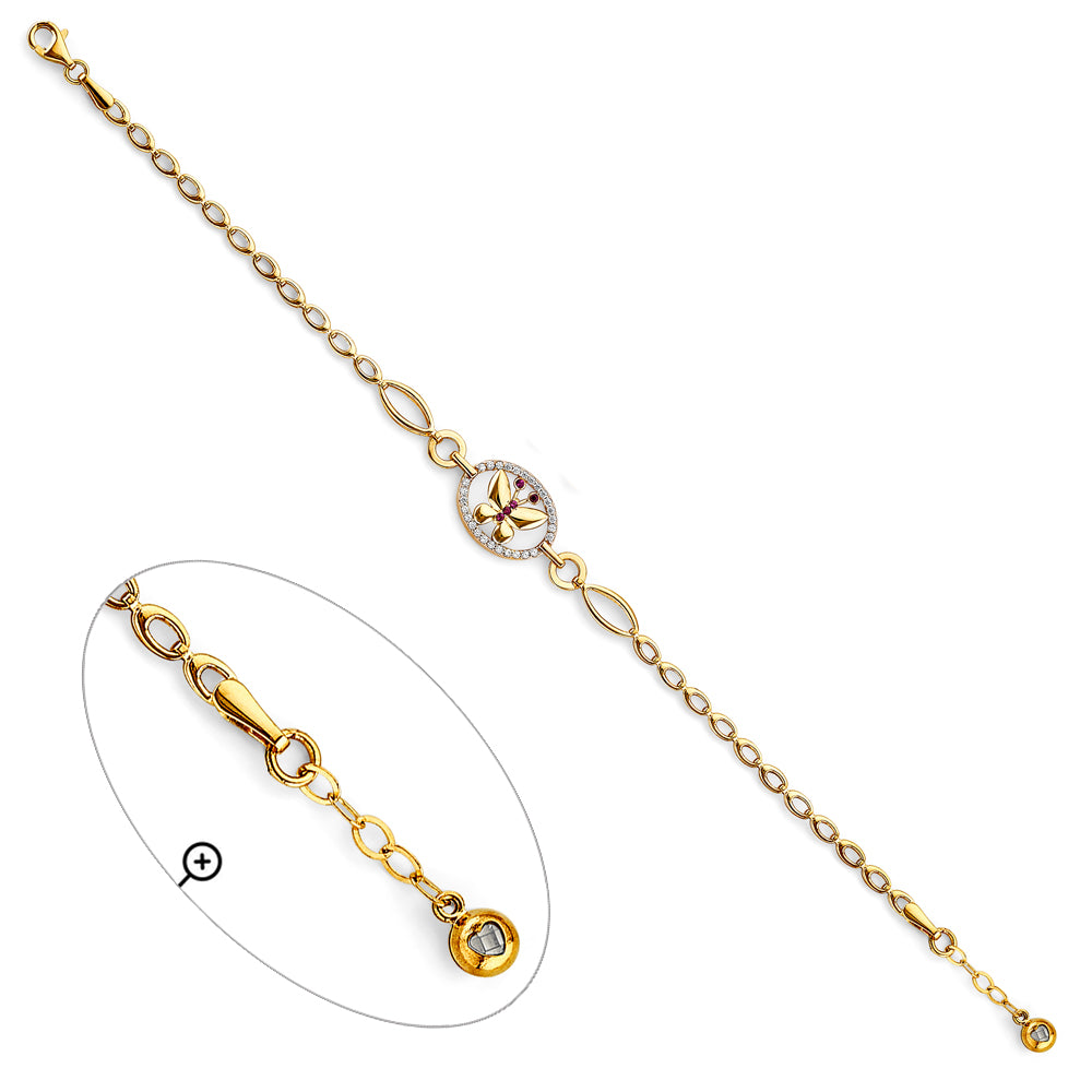 14K Yellow Gold Butterfly Design Bracelet with Ruby Accents and Cubic Zirconia