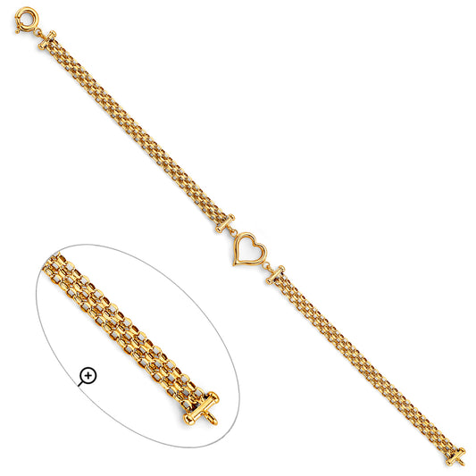 14K Yellow Gold Open Heart Design Bracelet