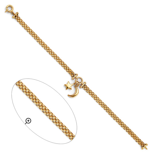 14K Yellow Gold Moon and Star Charm Bracelet